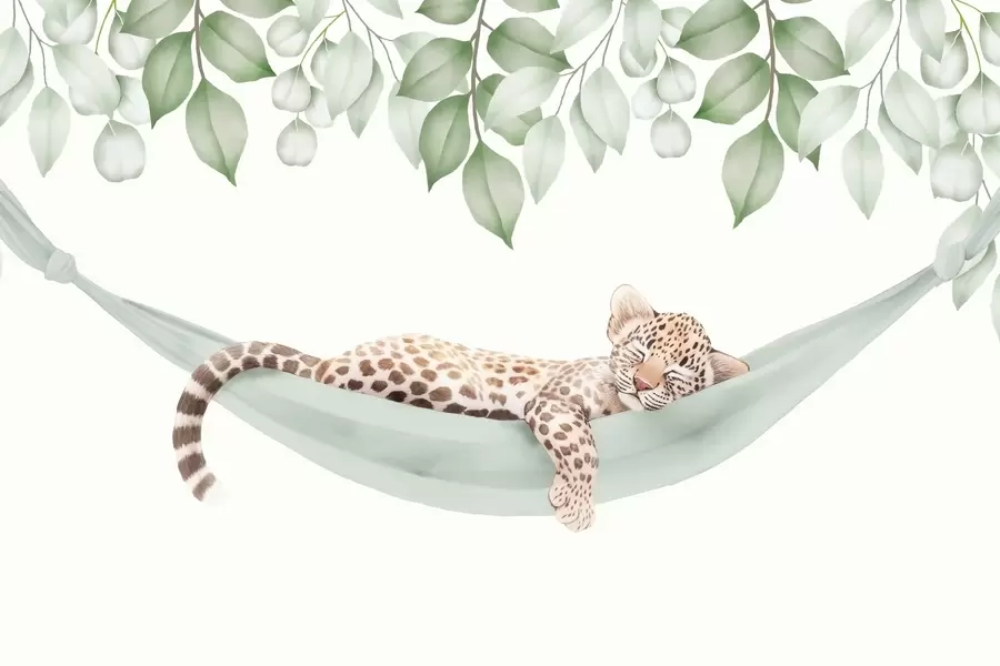 murais de parede Leopardo dormindo em uma rede w04881