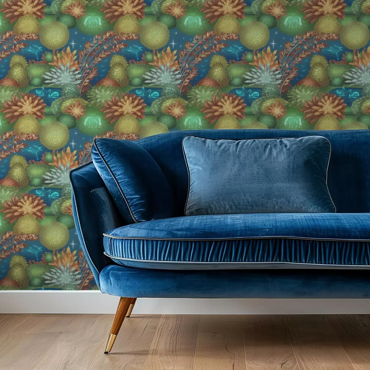 Papel de parede Jardim noturno de conto de fadas com um lago e animais luminosos a00851