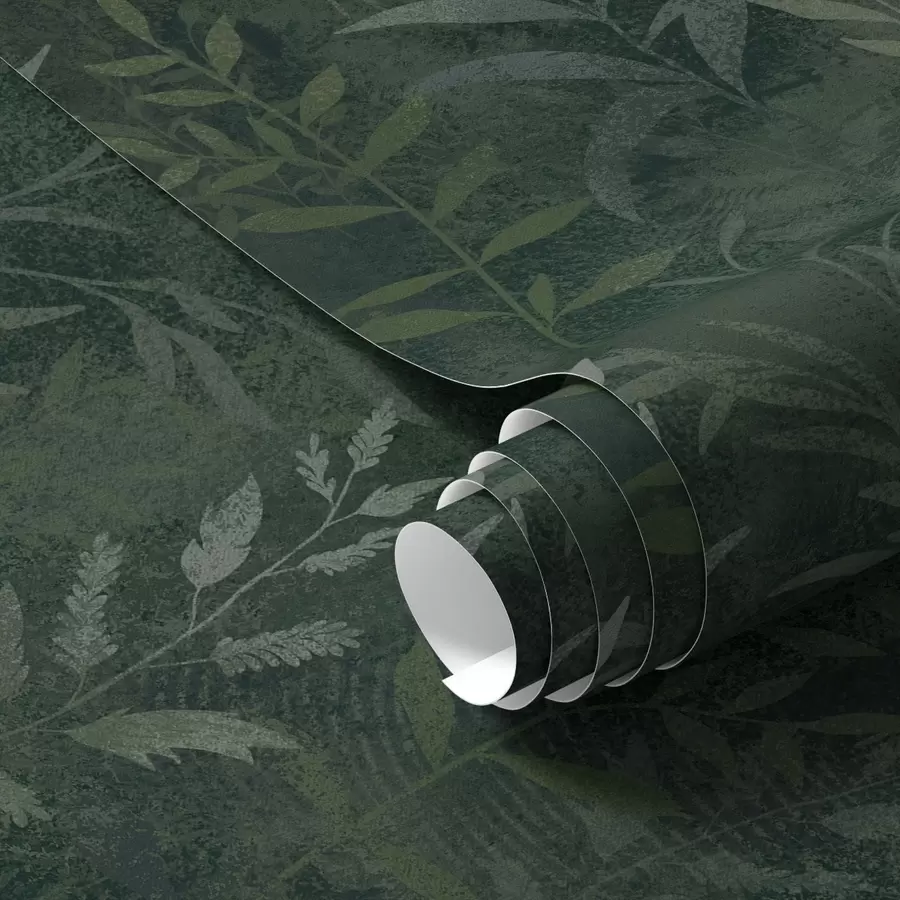 murais de parede Fundo verde escuro com galhos de folhas translúcidos a00888