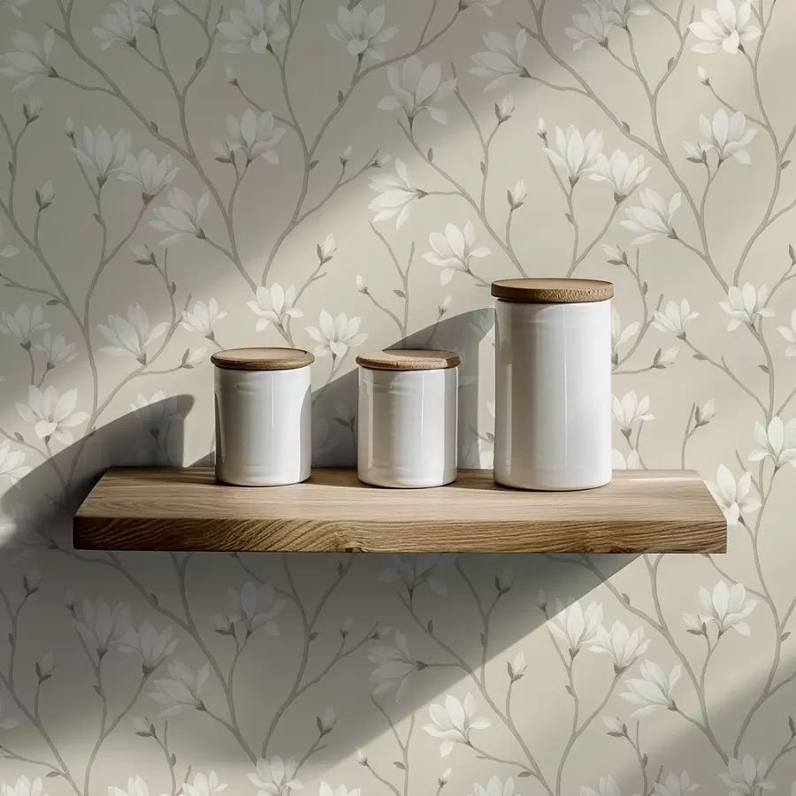 murais de parede Magnólias claras em galhos finos bege a00890