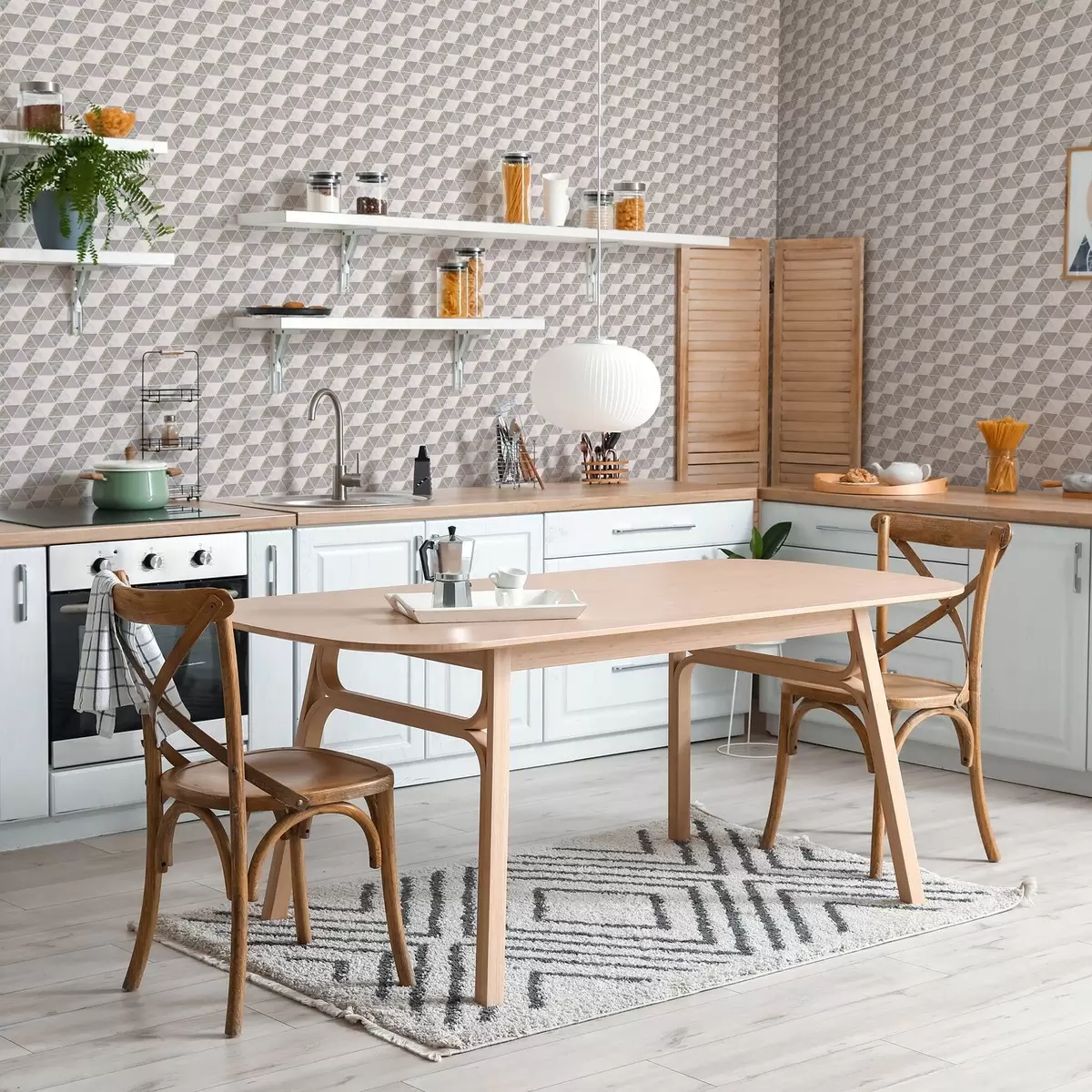 Papel de parede Triângulos com inserções texturizadas, uma mistura de lilás e cinza a00917