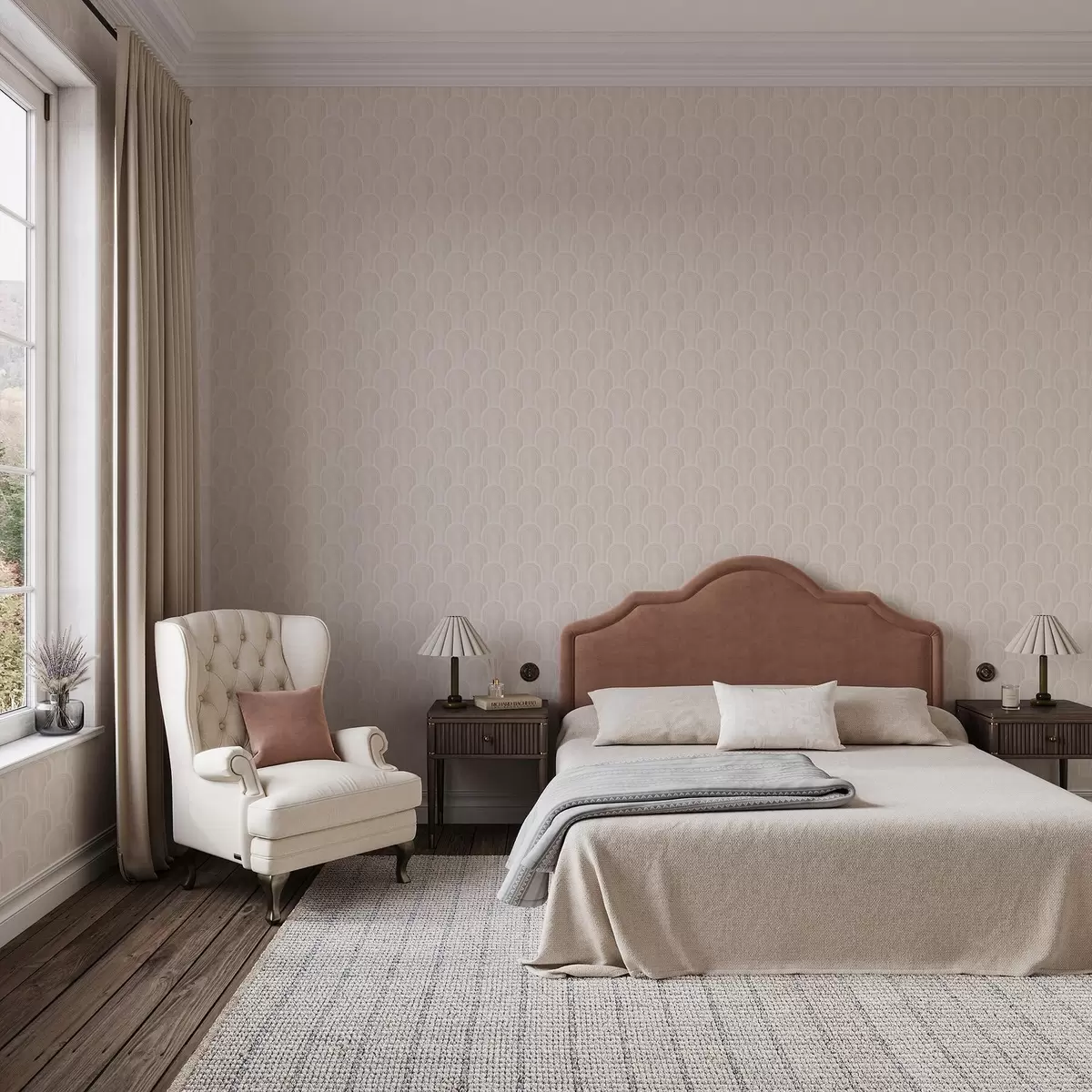 Papel de parede Pequenos módulos em arco em tons quentes de creme-bege a00924