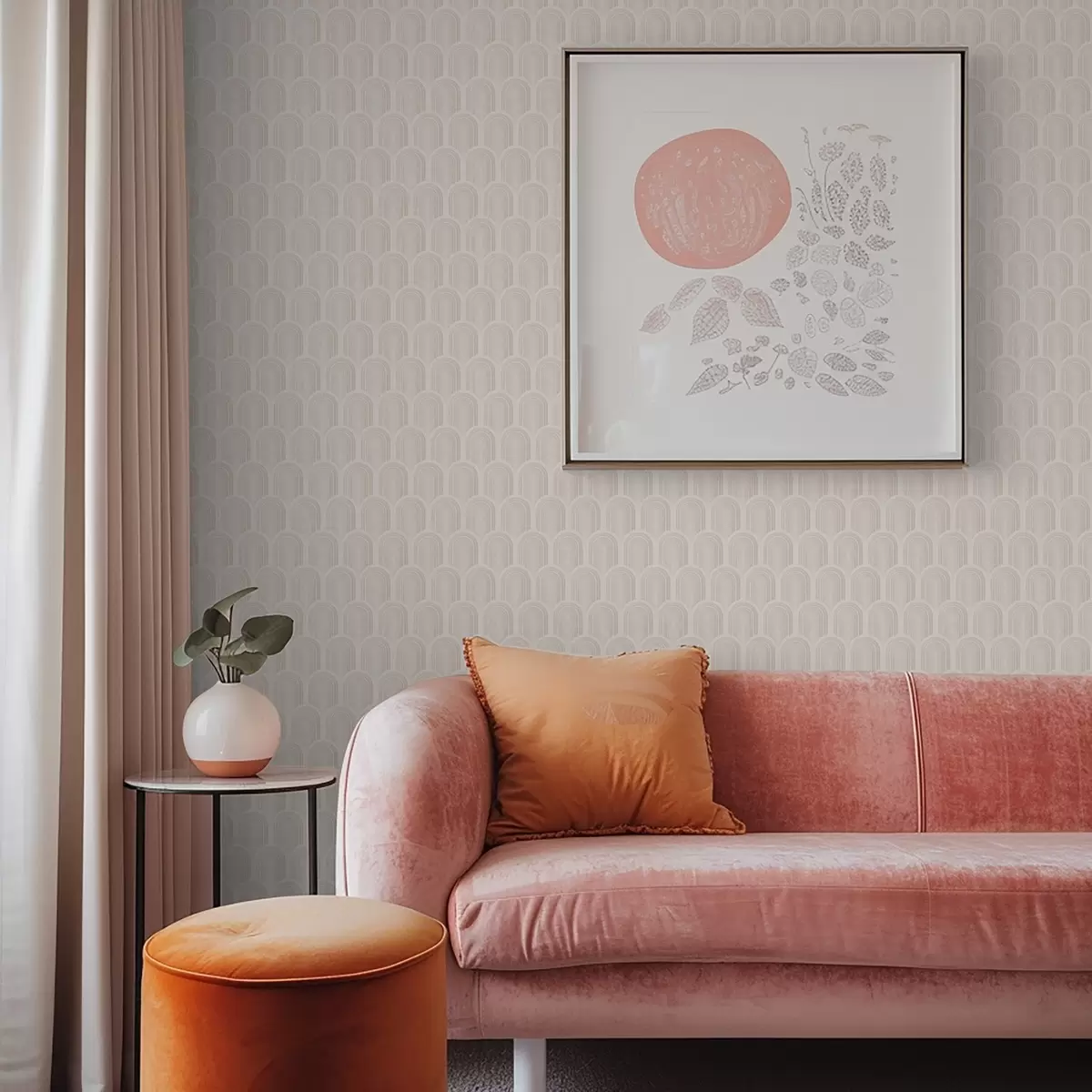 Papel de parede Fileira de formas em arco com listras bege suaves, estilo retrô a00923