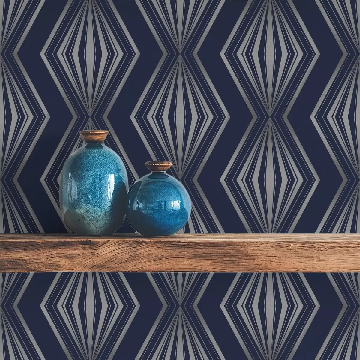 Papel de parede Diamantes geométricos em forma de raios sobre um fundo azul escuro a00925