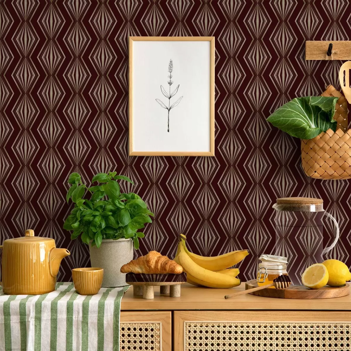 Papel de parede Padrão geométrico em losango sobre fundo castanho-vinho a00925v1