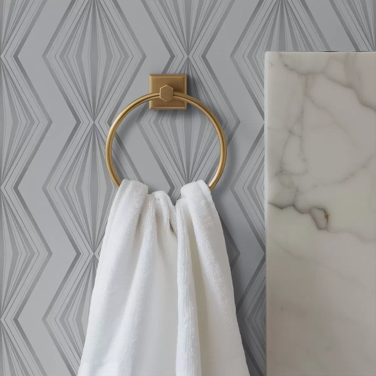 Papel de parede Formas de diamante listradas em uma paleta de tons frios de cinza-azulado a00925v3