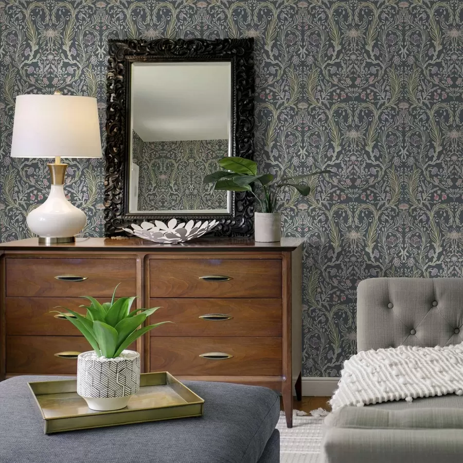 murais de parede O mesmo ornamento sobre um fundo cinza-azulado elegante a00928v1