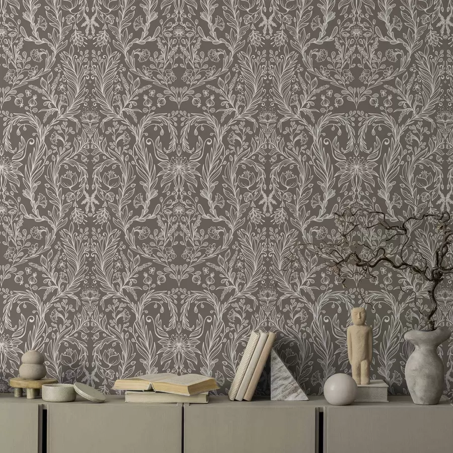 murais de parede Padrão botânico monocromático em castanho quente a00929v2