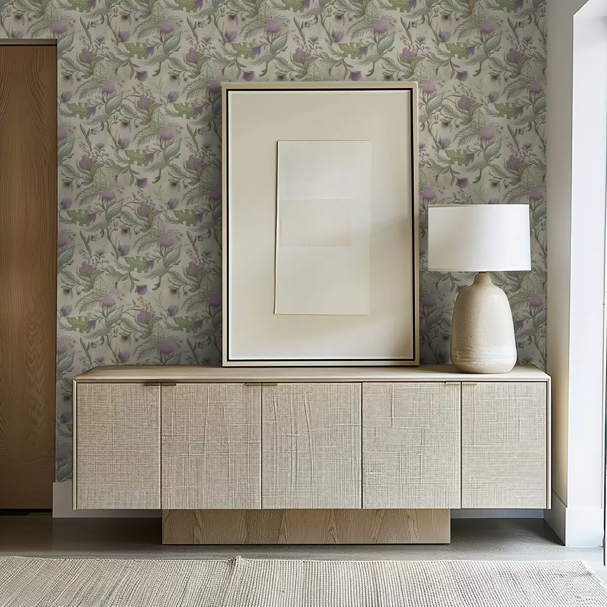 Papel de parede Botões lilás e folhagem suave sobre fundo creme a00930v2