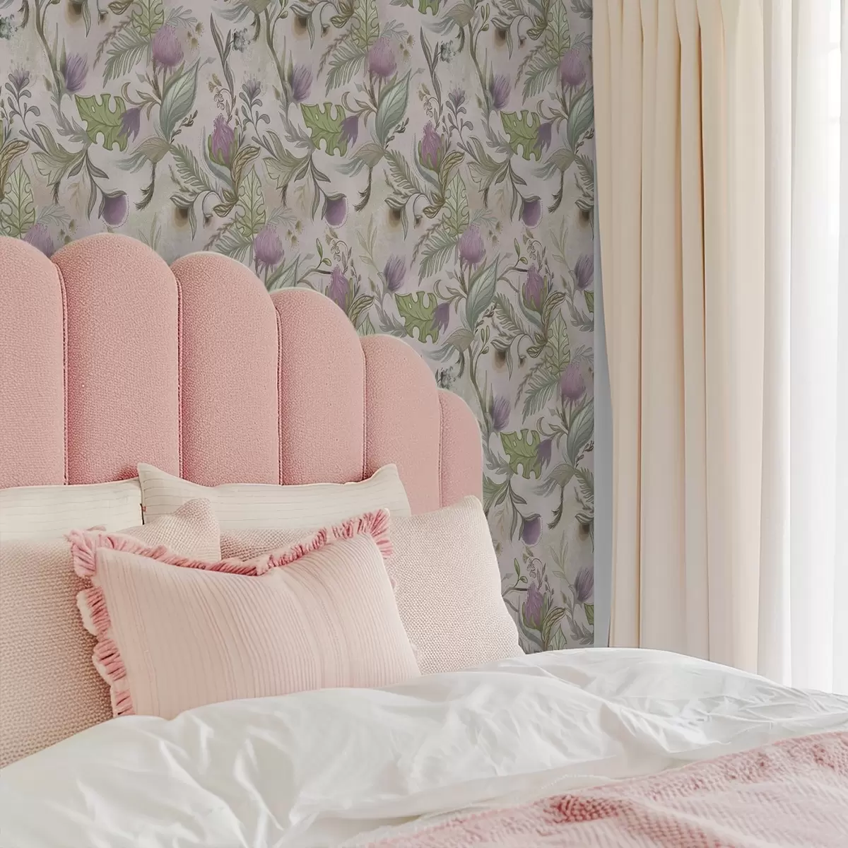 Papel de parede Flores silvestres lilás e folhas sobre um fundo em pó a00930v3