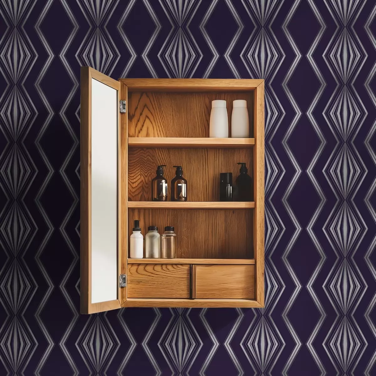 Papel de parede Fundo violeta intenso com diamantes e linhas cinzentas em ziguezague a00974v1