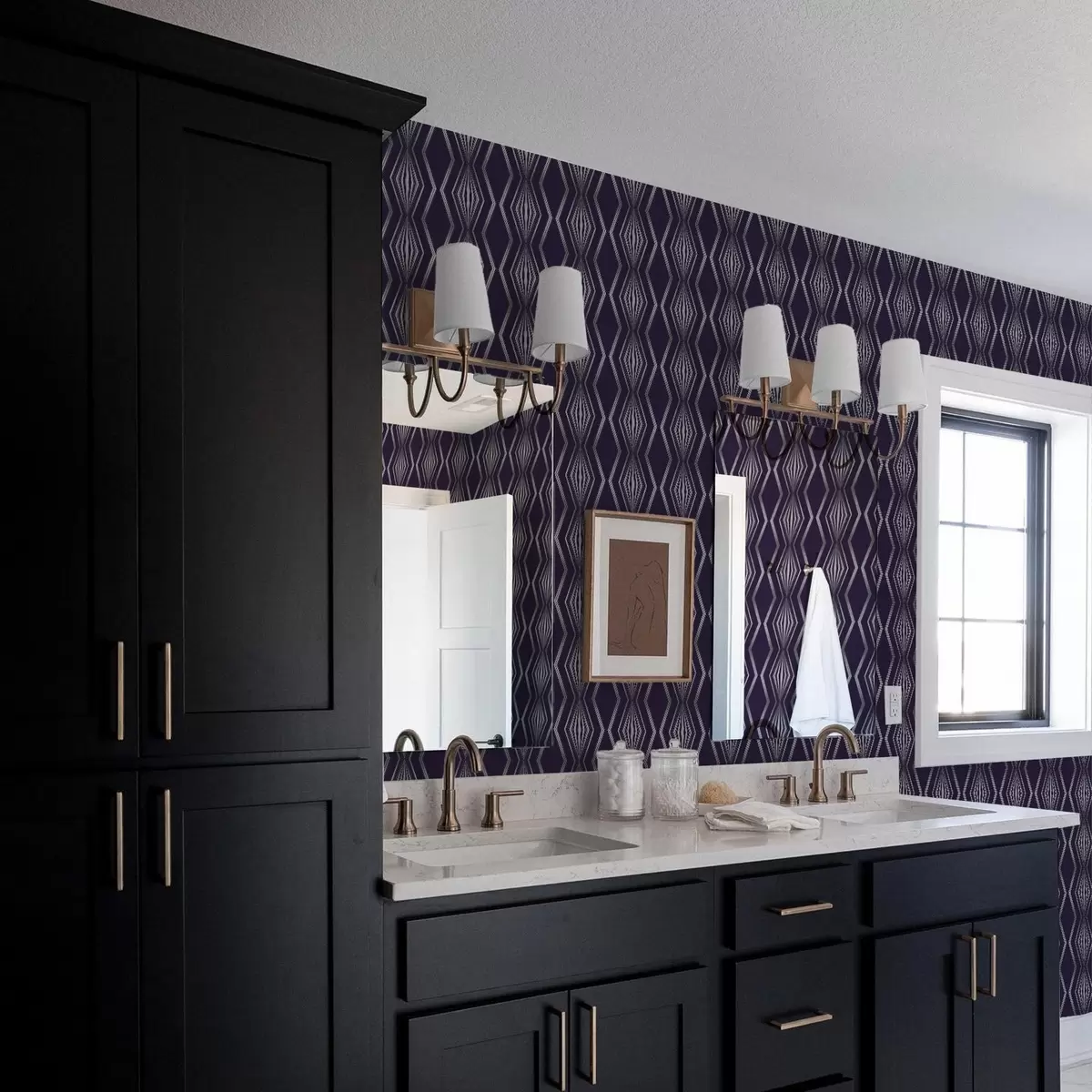 Papel de parede Fundo violeta intenso com diamantes e linhas cinzentas em ziguezague a00974v1