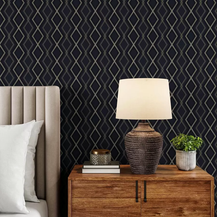murais de parede Grade de diamantes azul escuro com linhas finas claras a00975