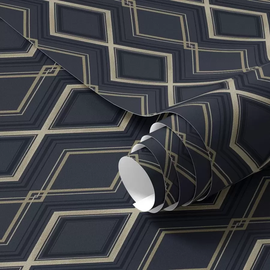 murais de parede Grade de diamantes azul escuro com linhas finas claras a00975