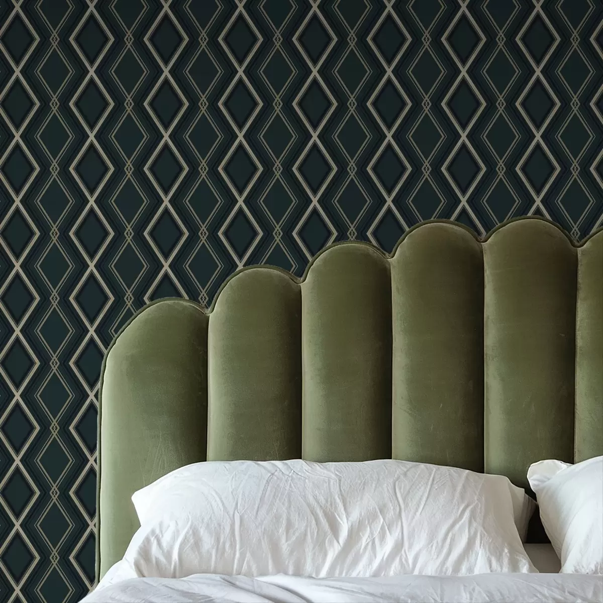 Papel de parede Fundo azul-petróleo escuro com uma grade de losangos repetitiva a00975v1