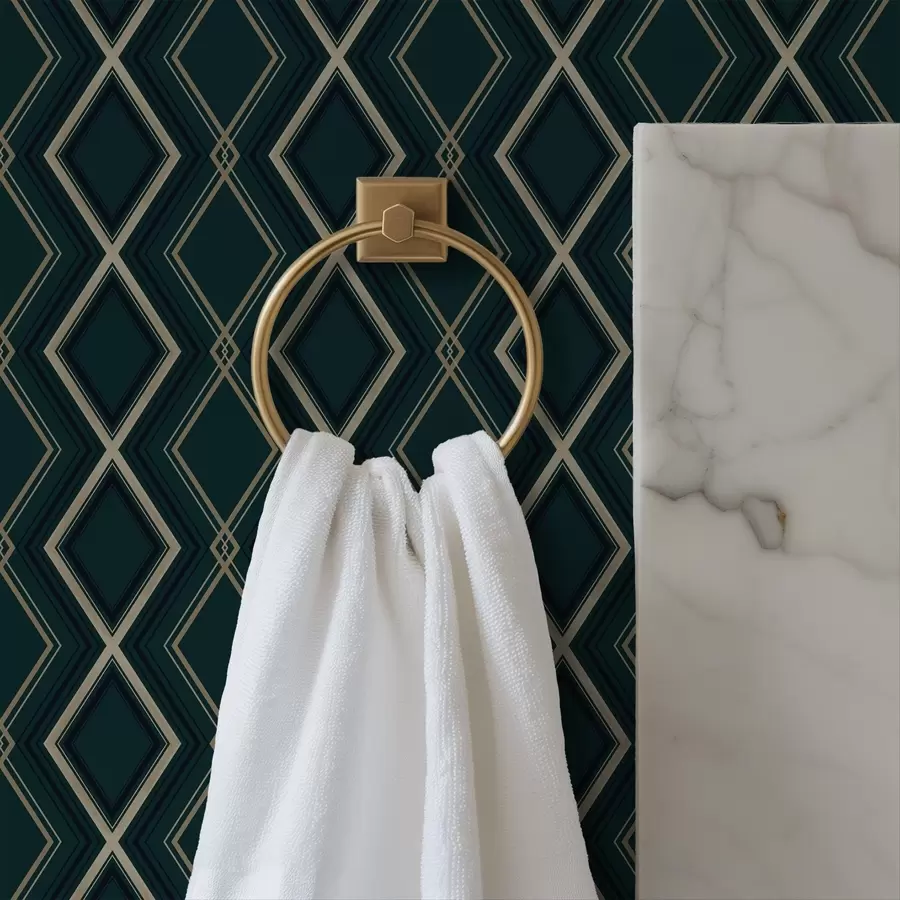 murais de parede Fundo azul-petróleo escuro com uma grade de losangos repetitiva a00975v1