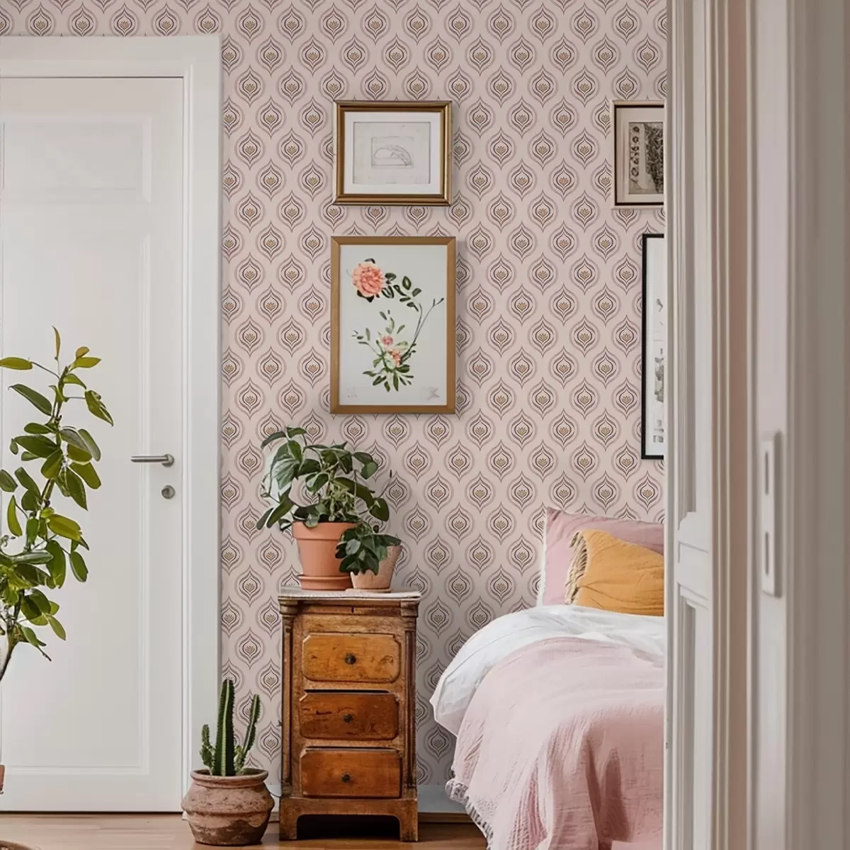 Papel de parede Motivo rítmico com uma flor sobre um fundo em pó a00977