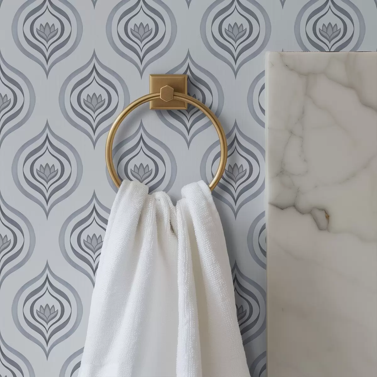 Papel de parede Motivo de gota bacana com uma flor em tons de cinza-azulado a00977v3