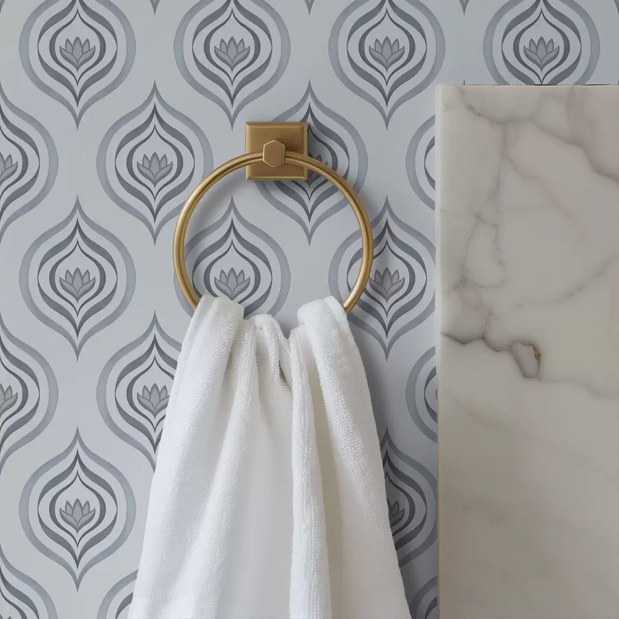 murais de parede Motivo de gota bacana com uma flor em tons de cinza-azulado a00977v3