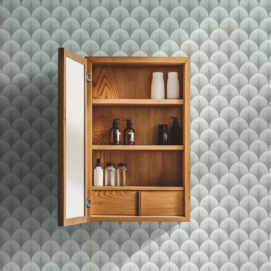 murais de parede Arcos em forma de leque com raios sobre um fundo verde suave a00978v2