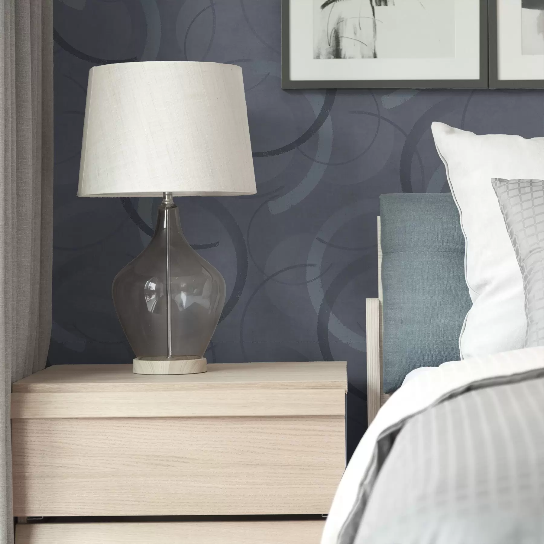 murais de parede Meios círculos e círculos suaves em uma paleta de tons frios de cinza-azulado a00980