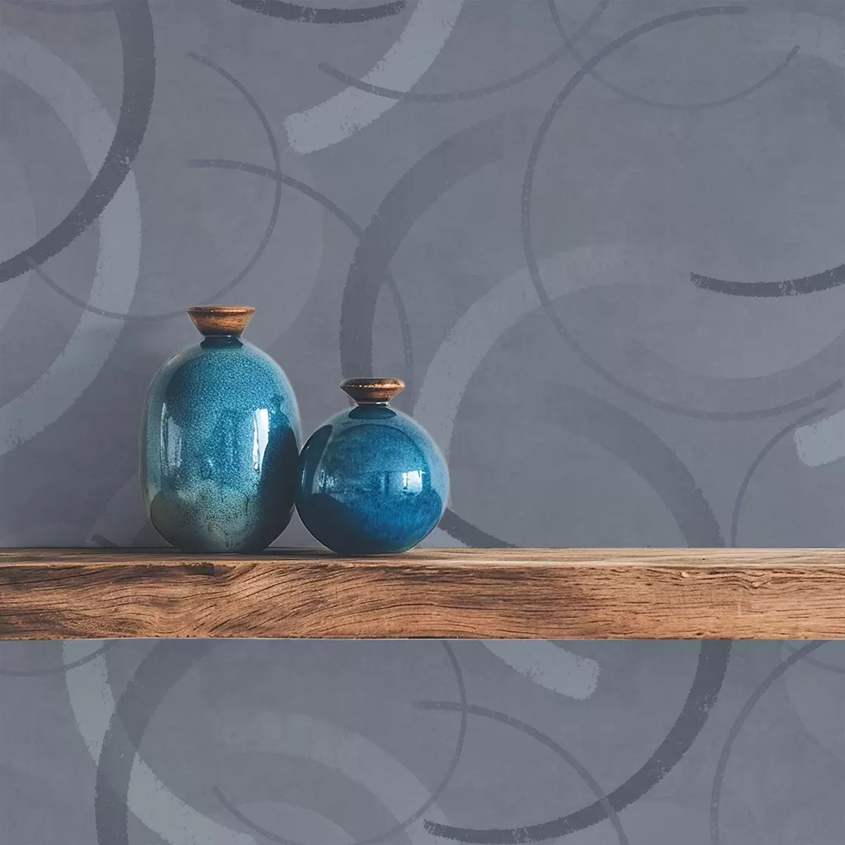 Papel de parede Meios círculos e círculos suaves em uma paleta de tons frios de cinza-azulado a00980