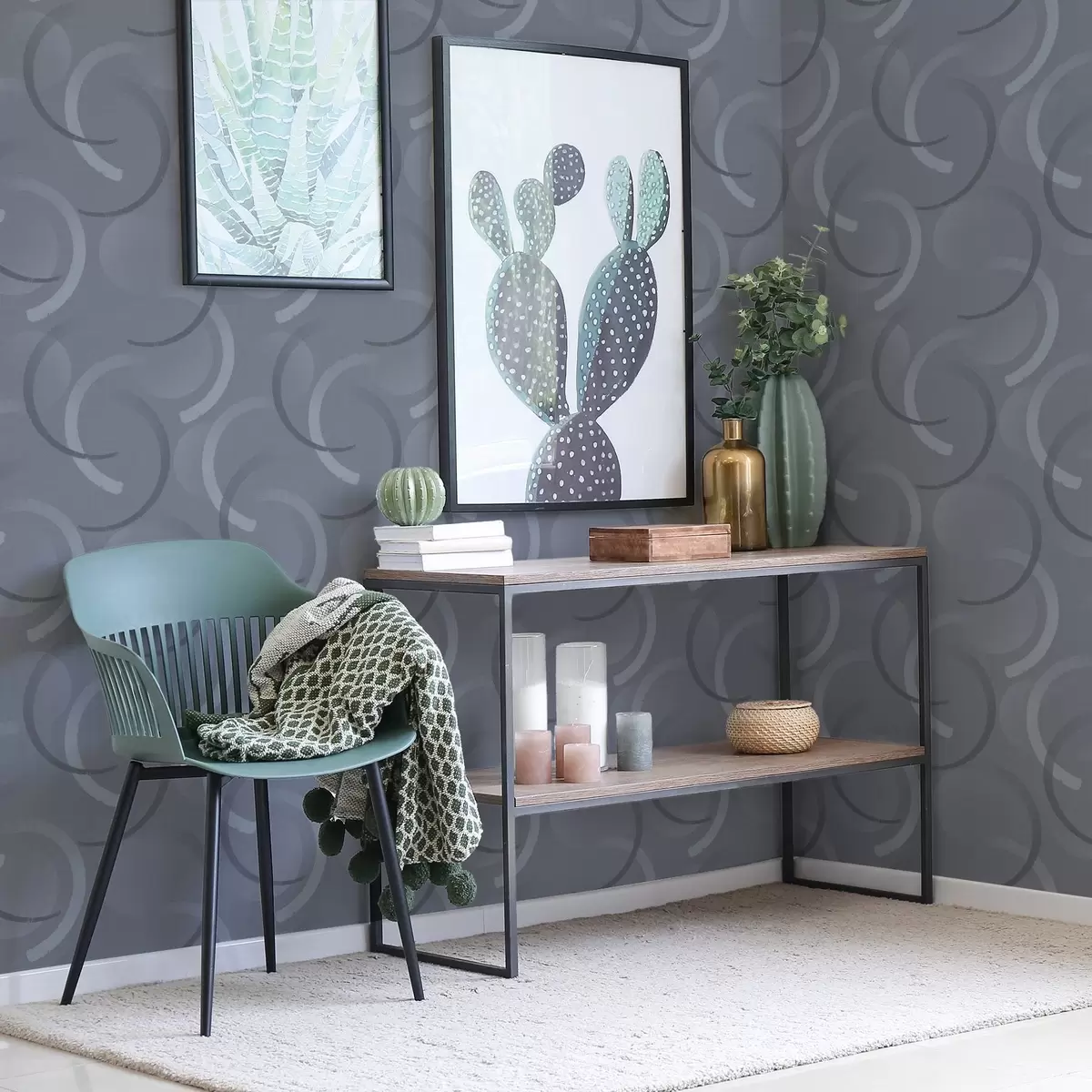 Papel de parede Meios círculos cinzentos e círculos desfocados sobre um fundo texturizado a00981