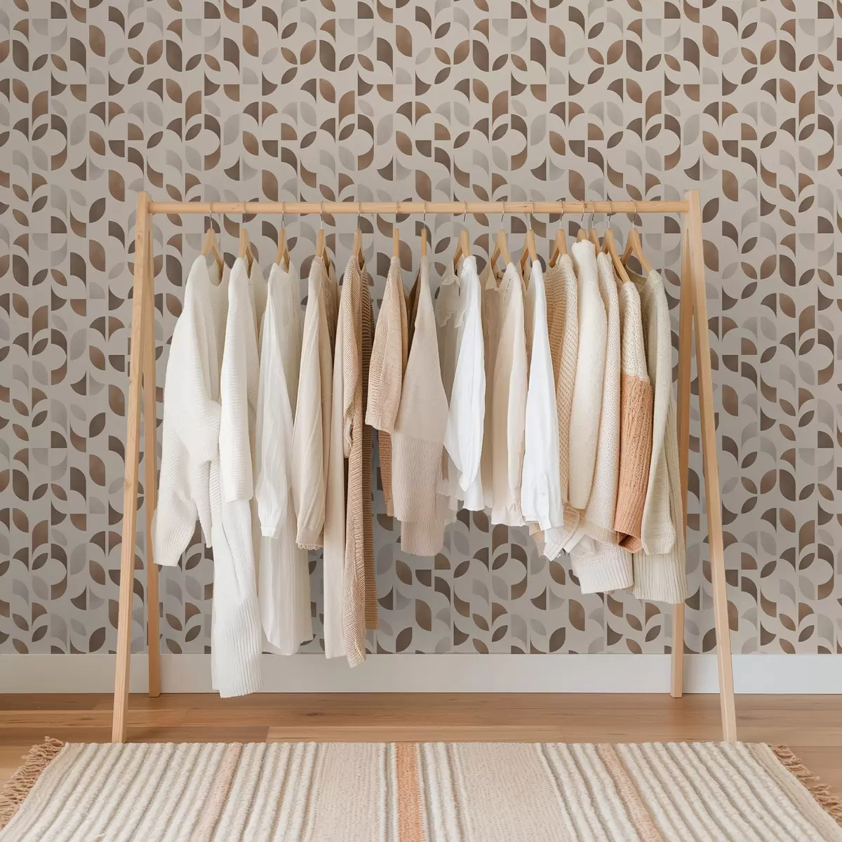 Papel de parede Ritmo de semicírculos e folhas em tons quentes de marrom caramelo a00986v1