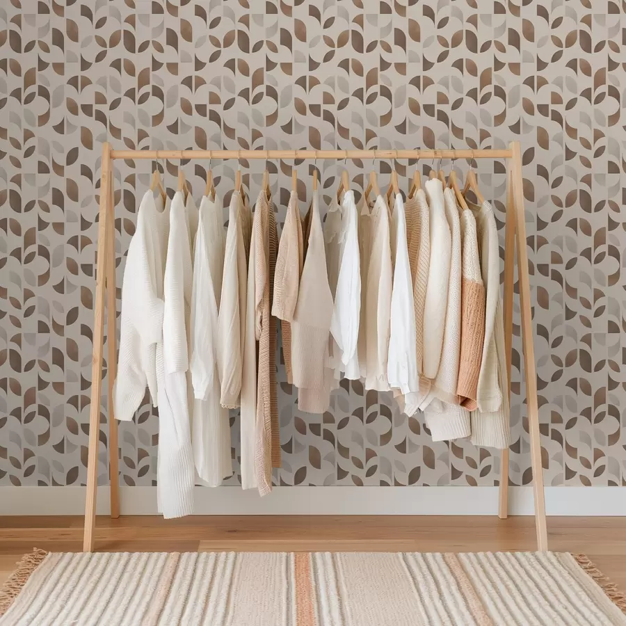 murais de parede Ritmo de semicírculos e folhas em tons quentes de marrom caramelo a00986v1