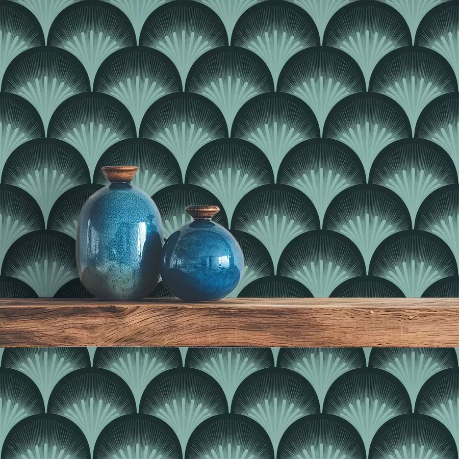 murais de parede Leques de hortelã contrastantes sobre um fundo quase preto a00990