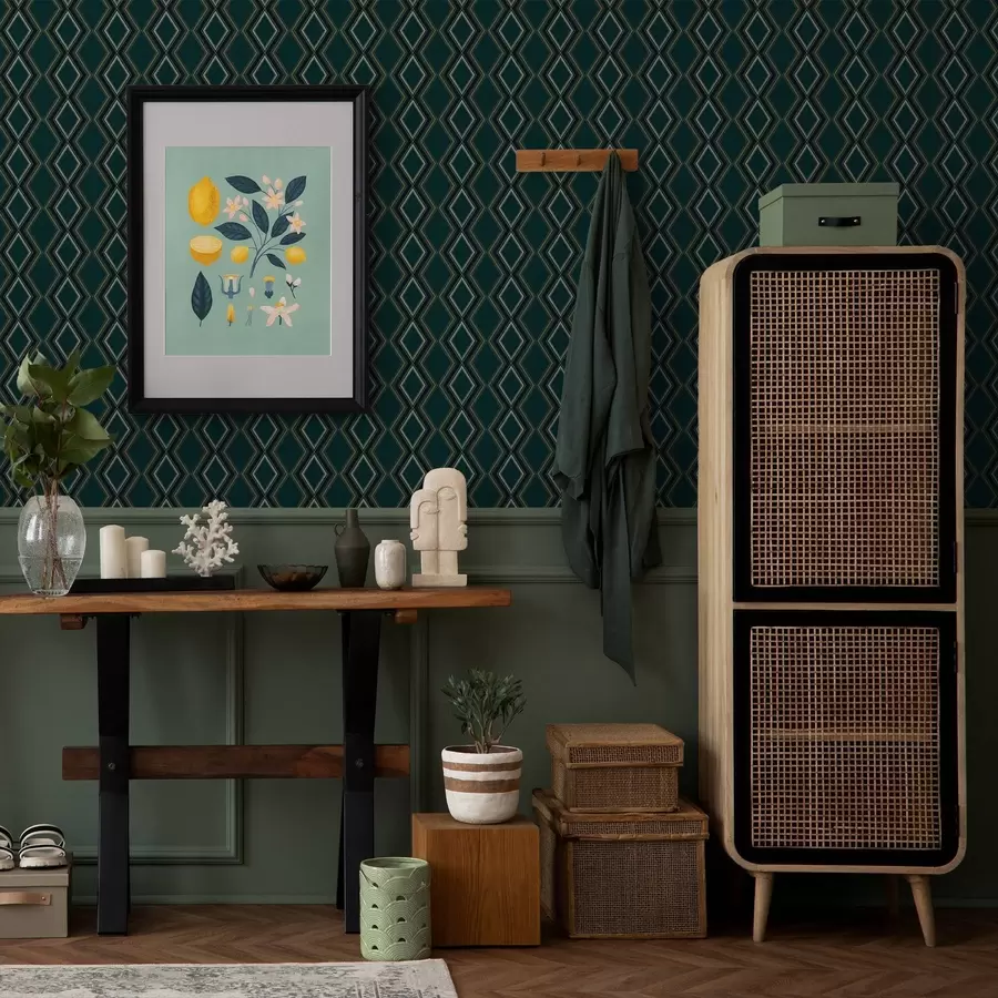 murais de parede Fundo verde-azulado escuro com fileiras verticais de losangos a00976