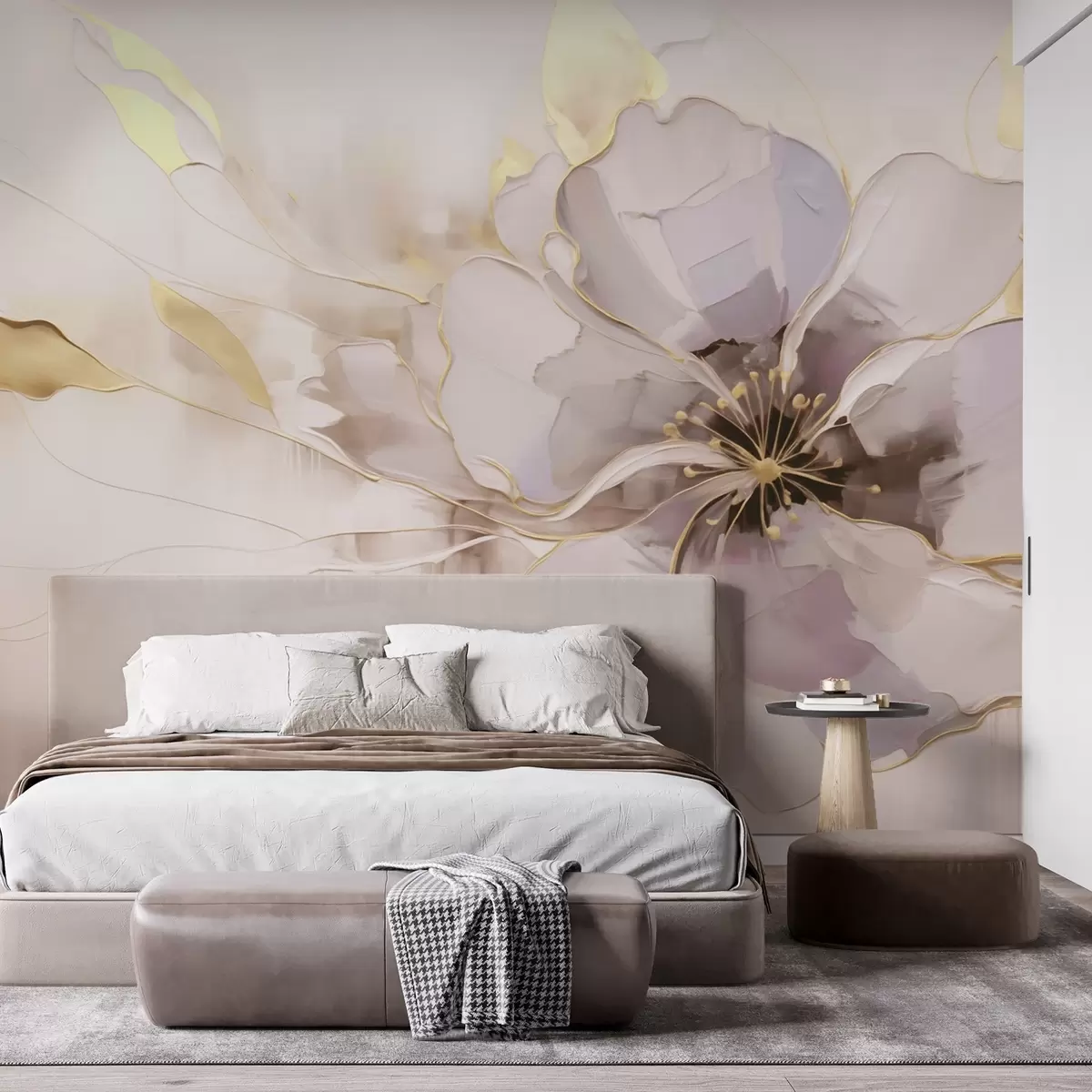 murais de parede Flor azul com detalhes amarelos em estilo abstrato de pincelada w09505