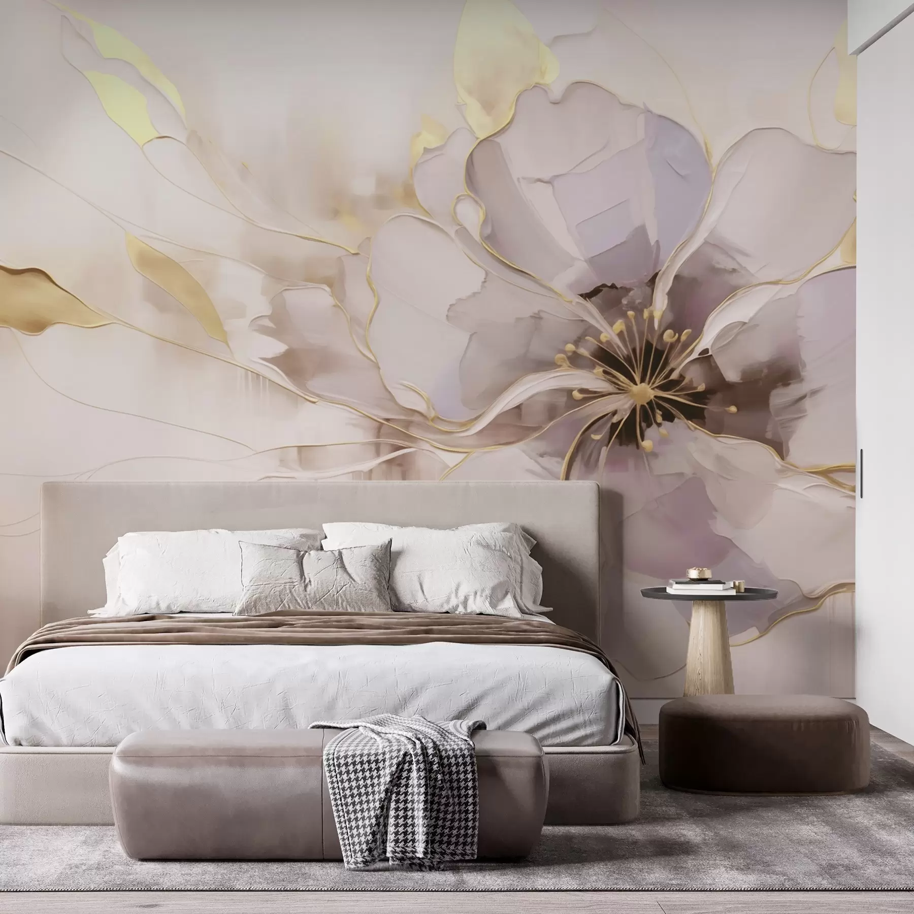 murais de parede Flor azul com detalhes amarelos em estilo abstrato de pincelada w09505