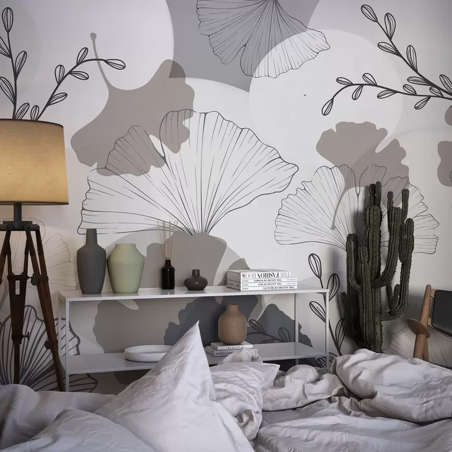 murais de parede Folhas minimalistas de ginkgo w04913