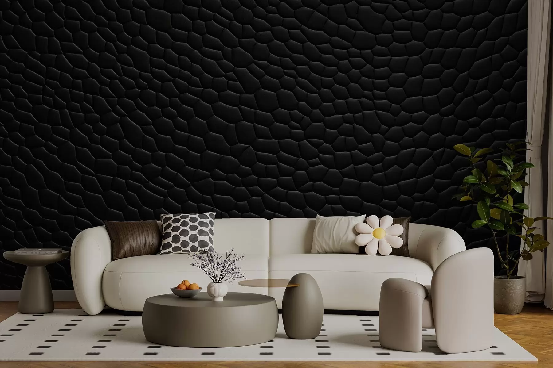 murais de parede Mosaico preto com relevo tridimensional suave w04955