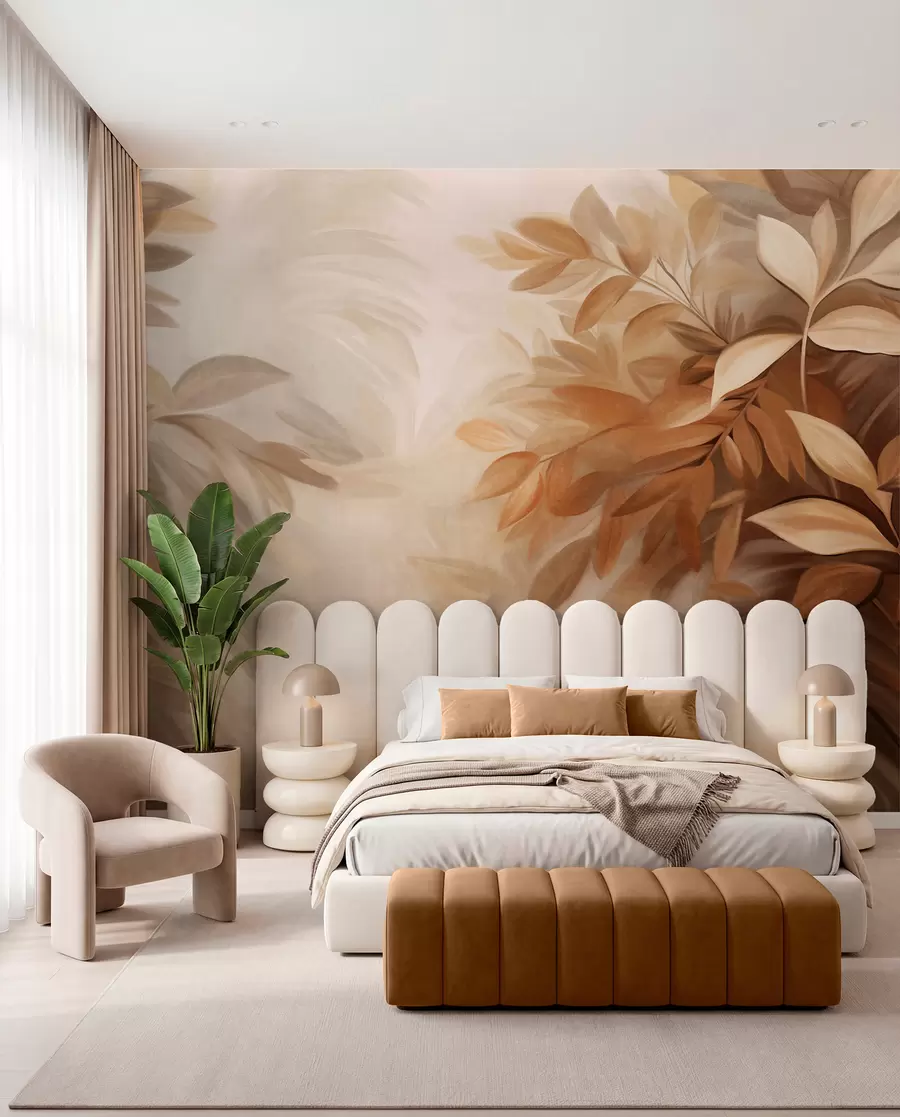 murais de parede Folhas marrons e bege com textura suave e difusa, em estilo pictórico com pinceladas visíveis w09584