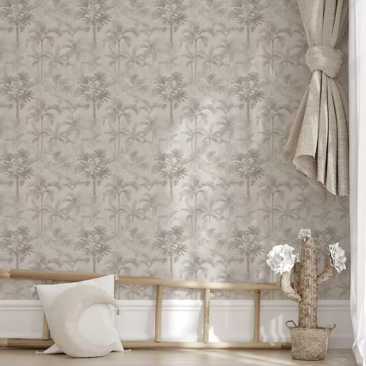 Papel de parede Palmeiral enevoado em tons quentes de bege a00881
