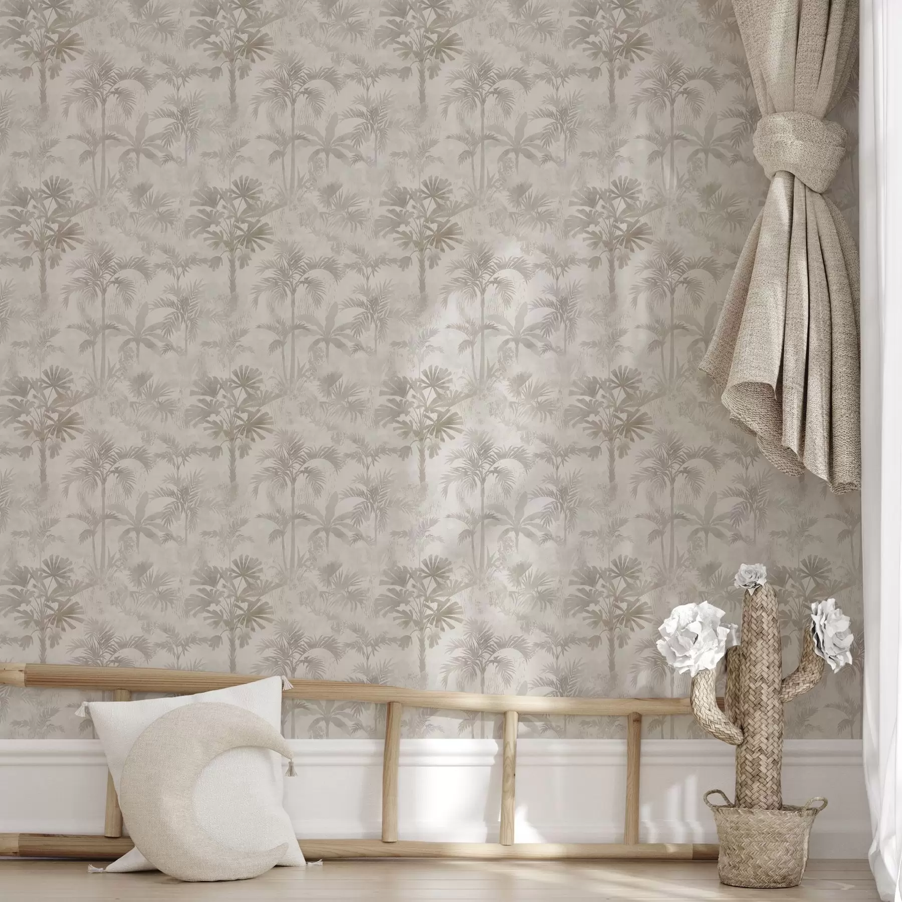murais de parede Palmeiral enevoado em tons quentes de bege a00881