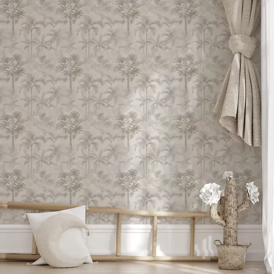 murais de parede Palmeiral enevoado em tons quentes de bege a00881