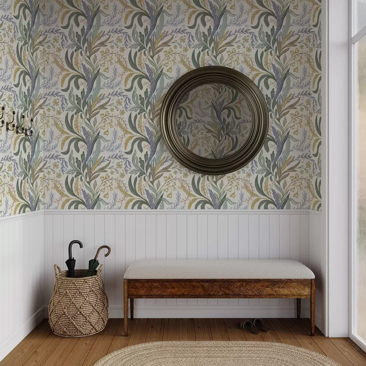 Papel de parede Ornamento floral exuberante em uma paleta de tons pastéis suaves a00939