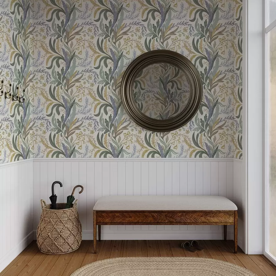 murais de parede Ornamento floral exuberante em uma paleta de tons pastéis suaves a00939