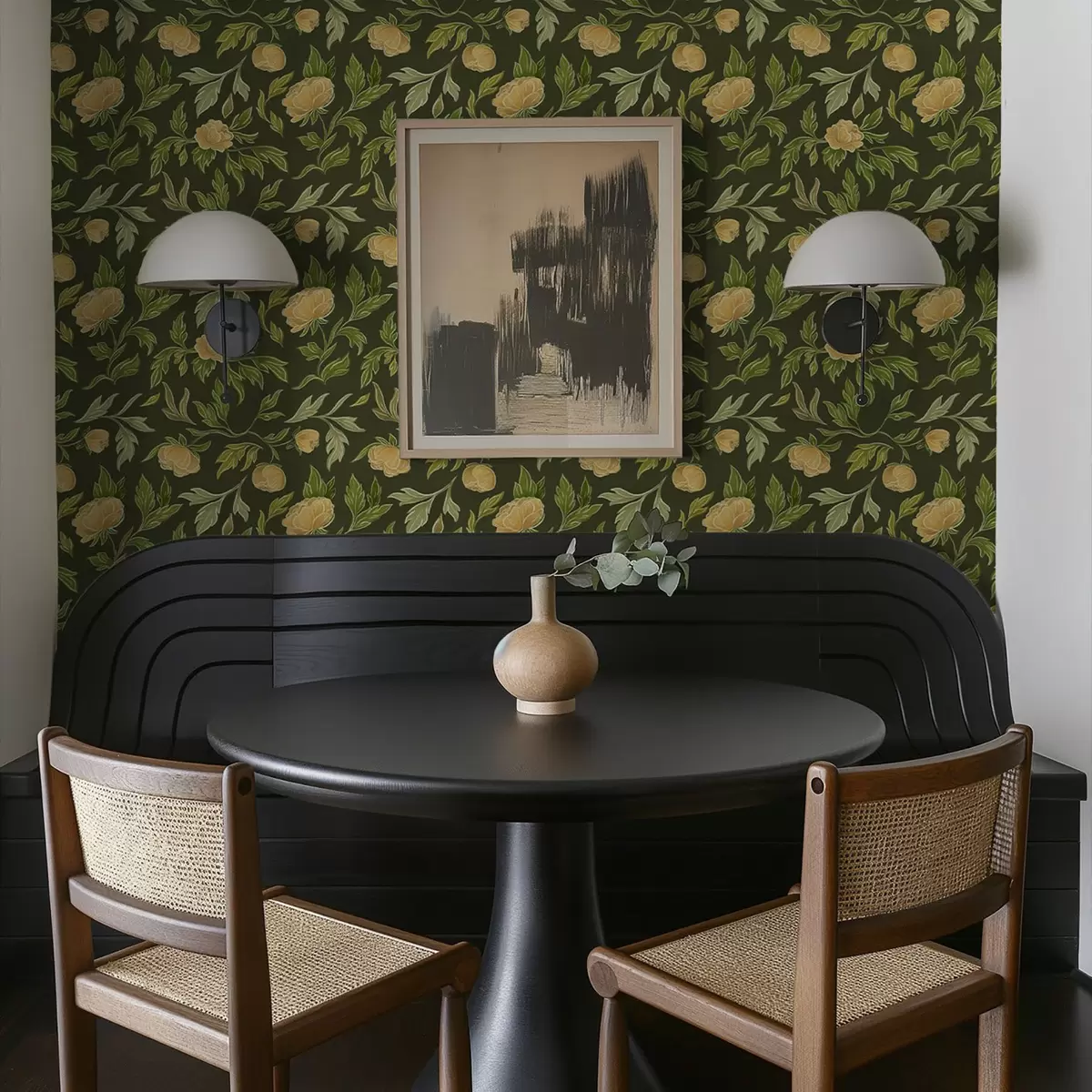 Papel de parede Peônias amarelas sobre um fundo verde escuro intenso a00942v1