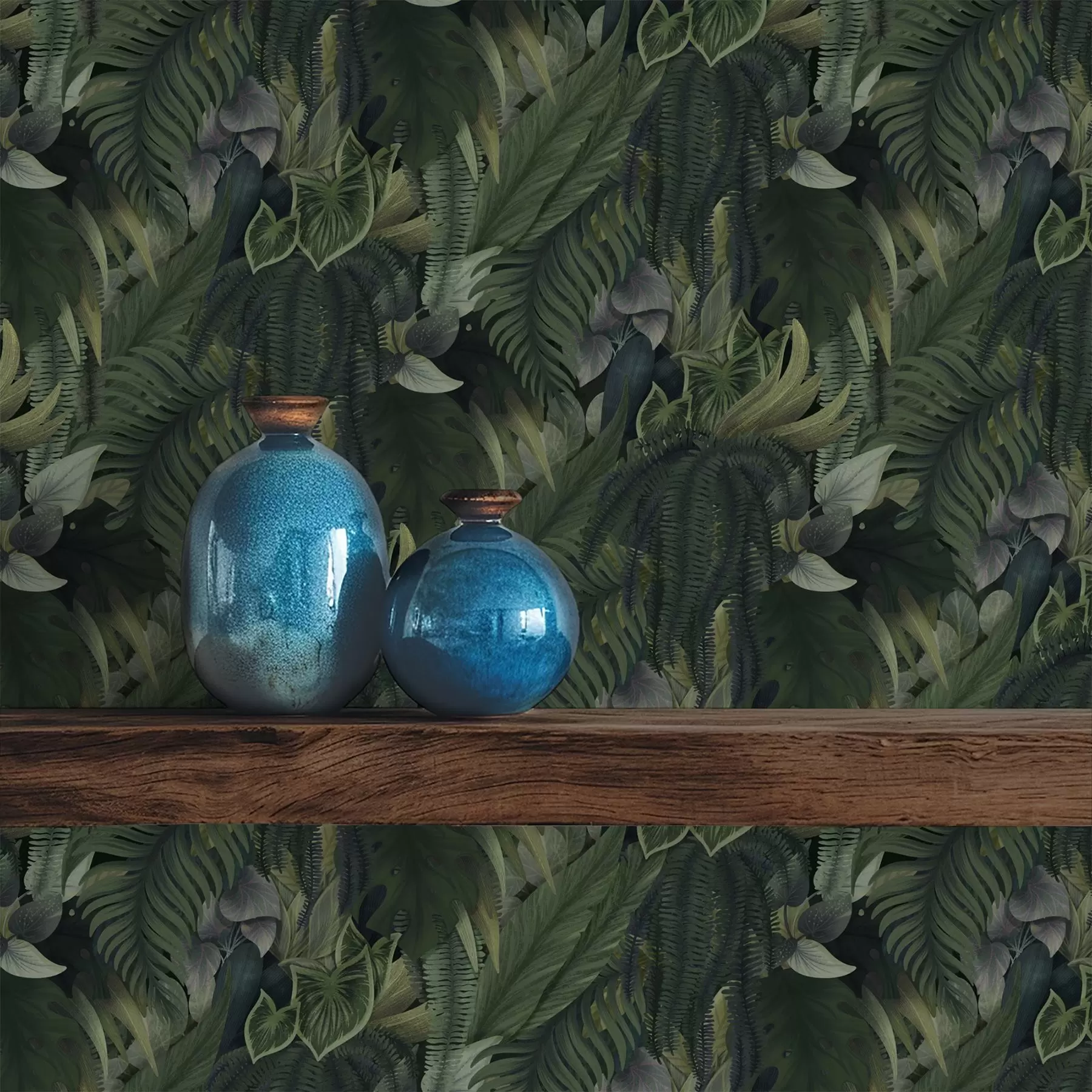 murais de parede Folhagem tropical densa em matagais verde-escuros a00943