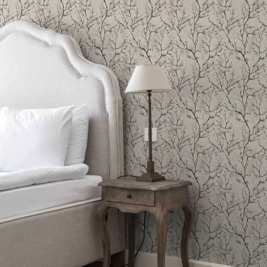 murais de parede Galhos de sakura em aquarela sobre fundo claro a01033