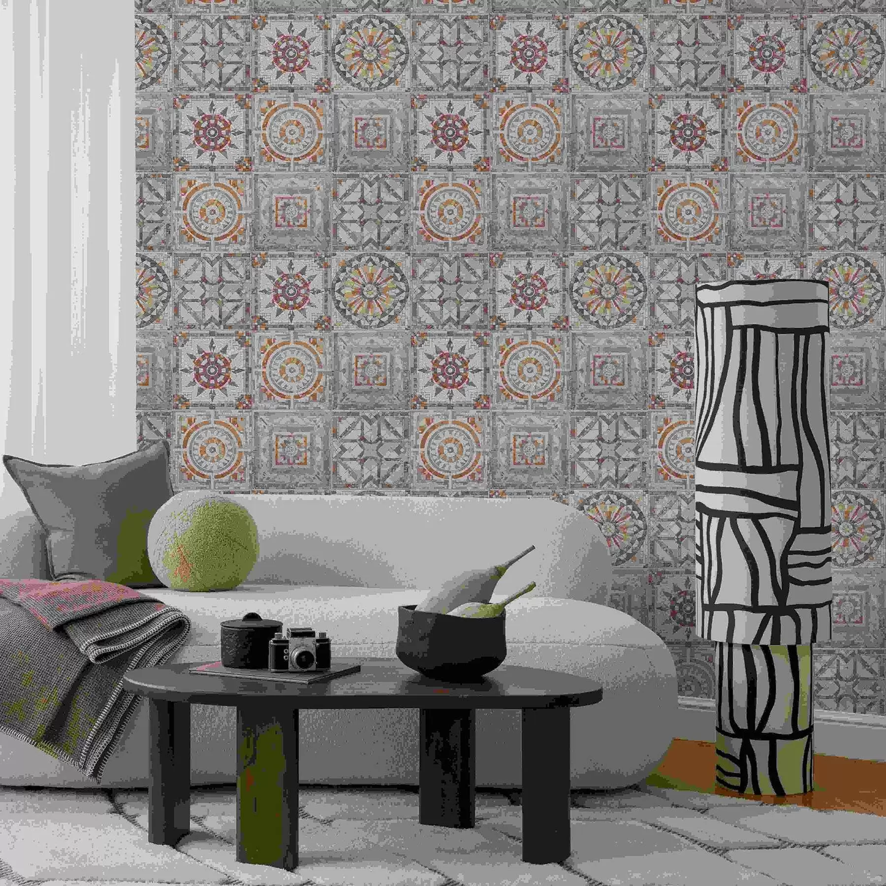 murais de parede Medalhões antigos de mosaico de pedra com detalhes desgastados a01042