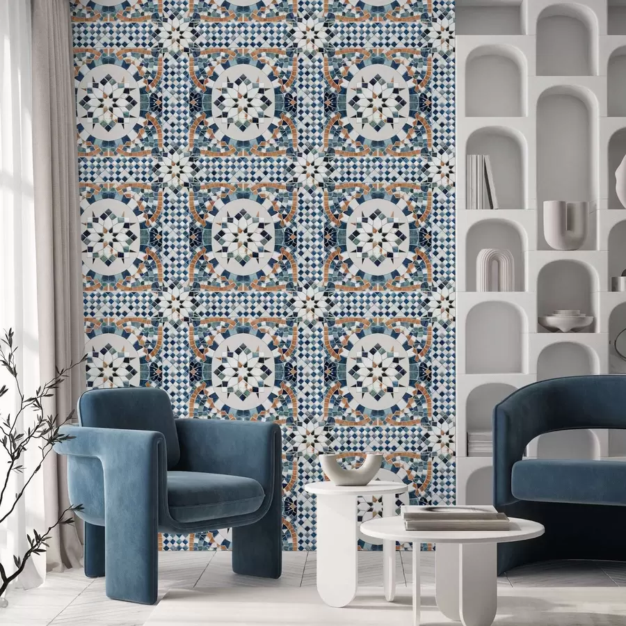 murais de parede Mosaico marroquino brilhante em tons de azul-turquesa a01043