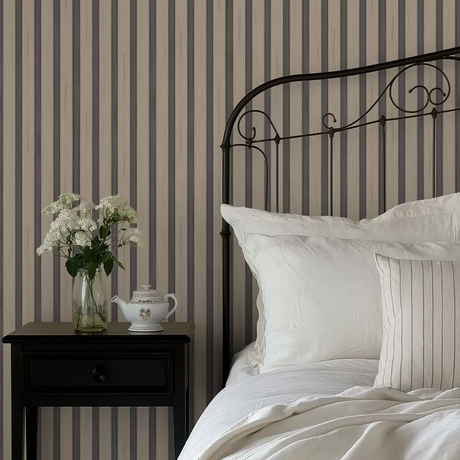 murais de parede Tábuas de madeira bege com listras verticais escuras a01054v2