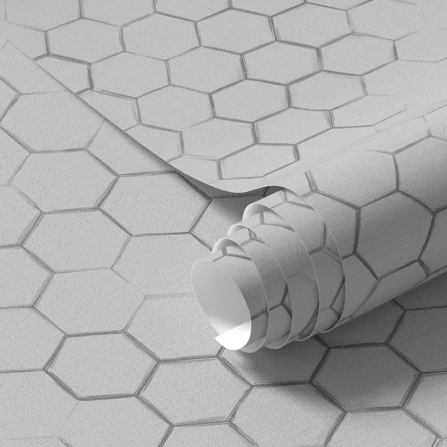 murais de parede Grade hexagonal fina sobre um fundo texturizado cinza claro a01060