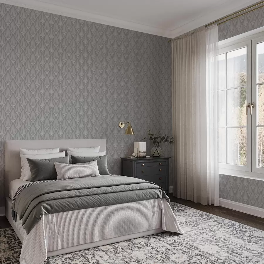 murais de parede Art Déco cinza com formas em leque a01064