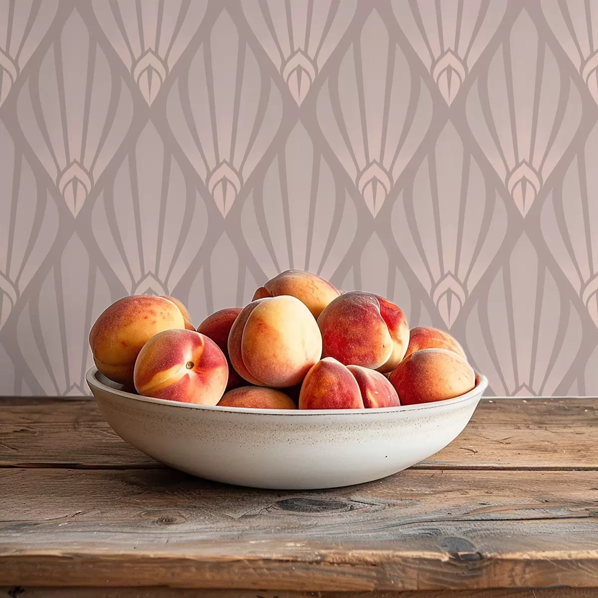 Papel de parede Art Déco bege em pó com leques suaves a01064v1